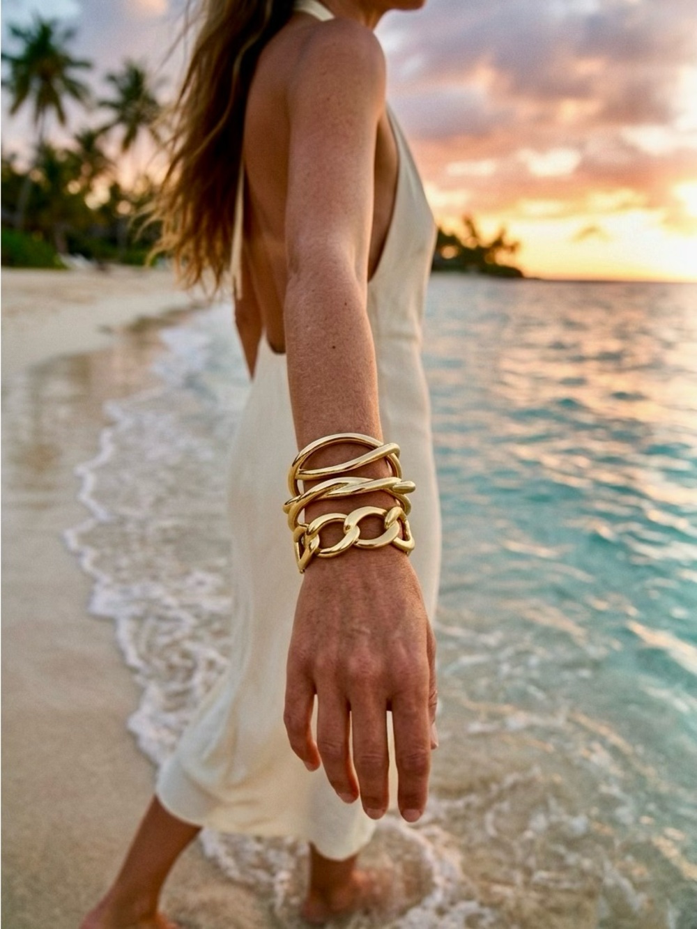 Gold Tone Statement Bracelet Set of 3 Modern Sculptural Bangles